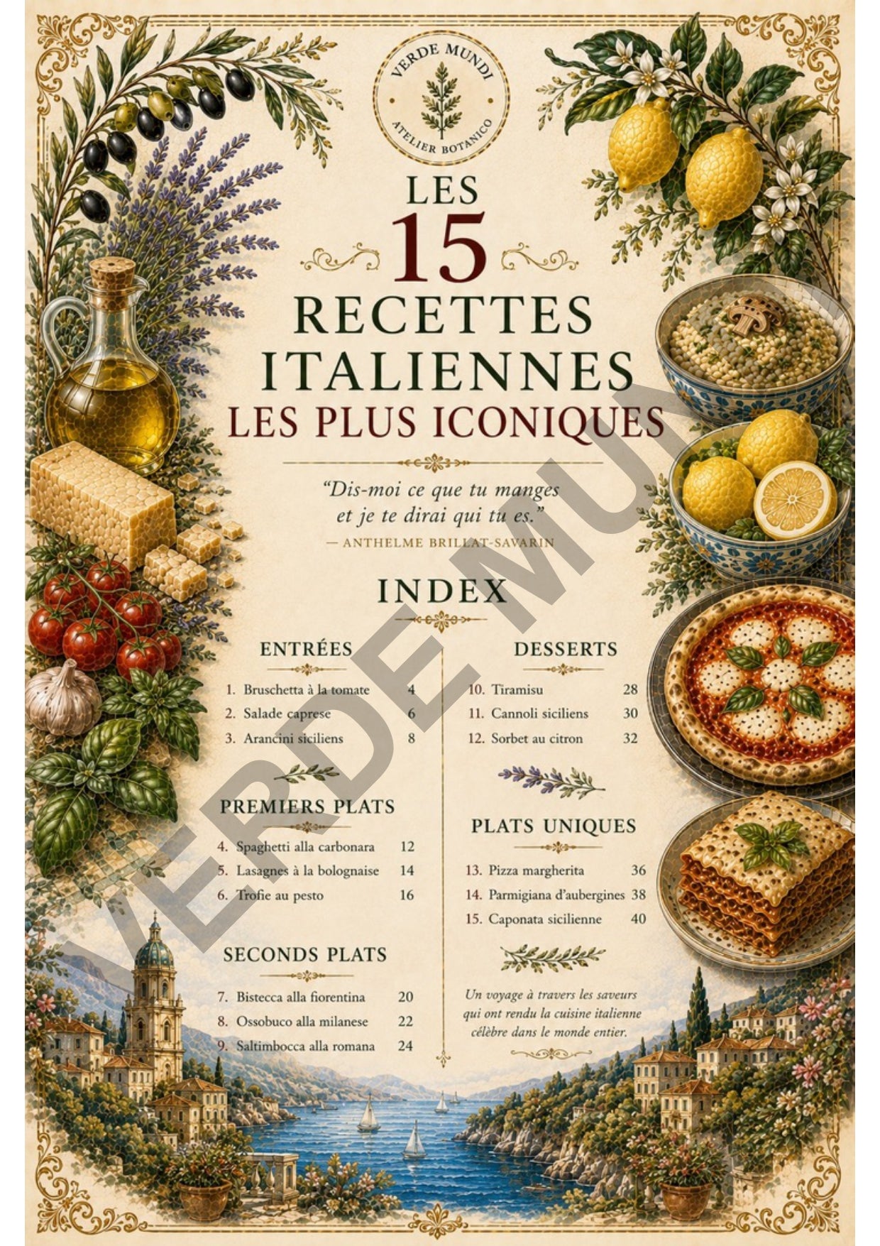 Les 15 Recettes Italiennes les Plus Emblématiques | Collection d’Illustrations Botaniques Numériques | Italien • English • Français