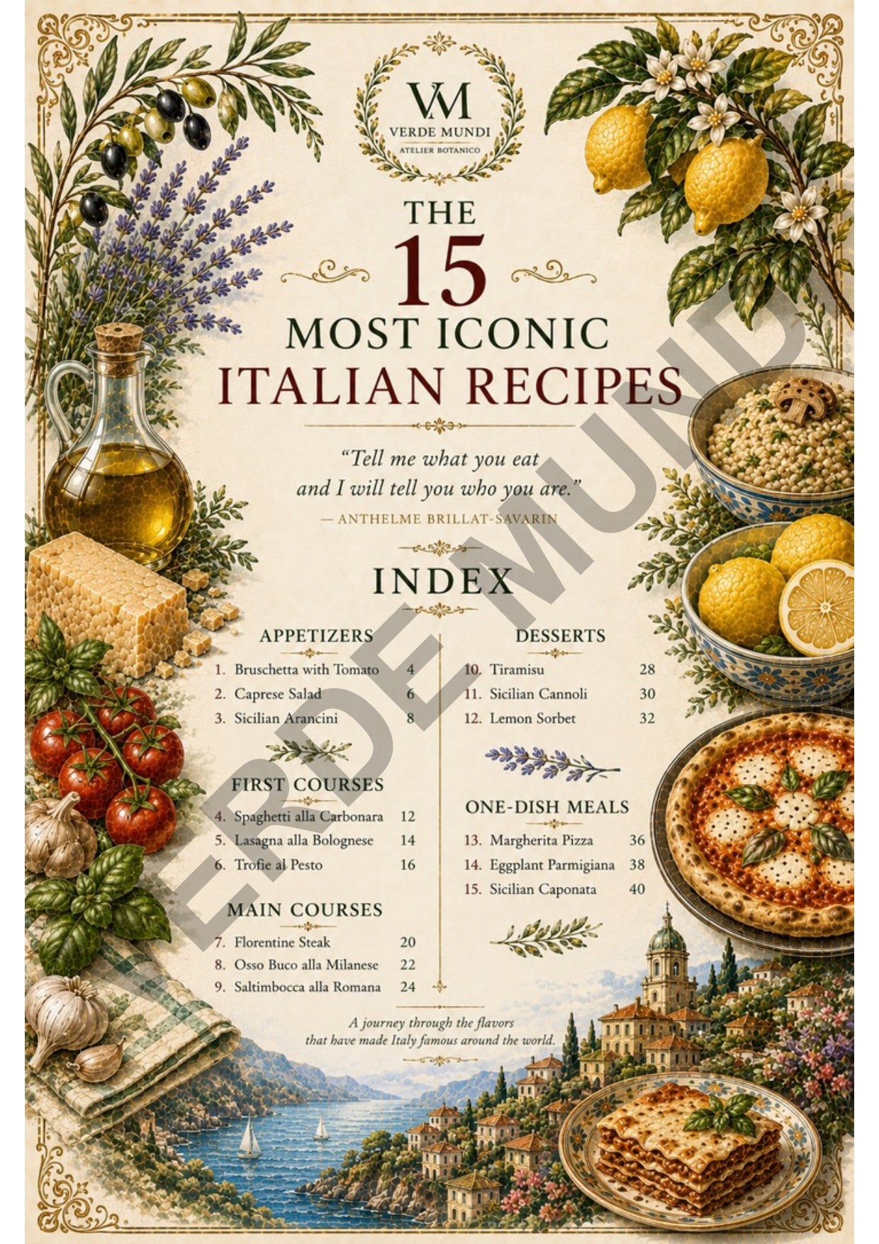 The 15 Most Iconic Italian Recipes | Digital Botanical Prints Collection | Italian • English • Français