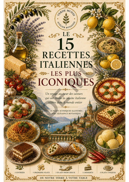 Les 15 Recettes Italiennes les Plus Emblématiques | Collection d’Illustrations Botaniques Numériques | Italien • English • Français