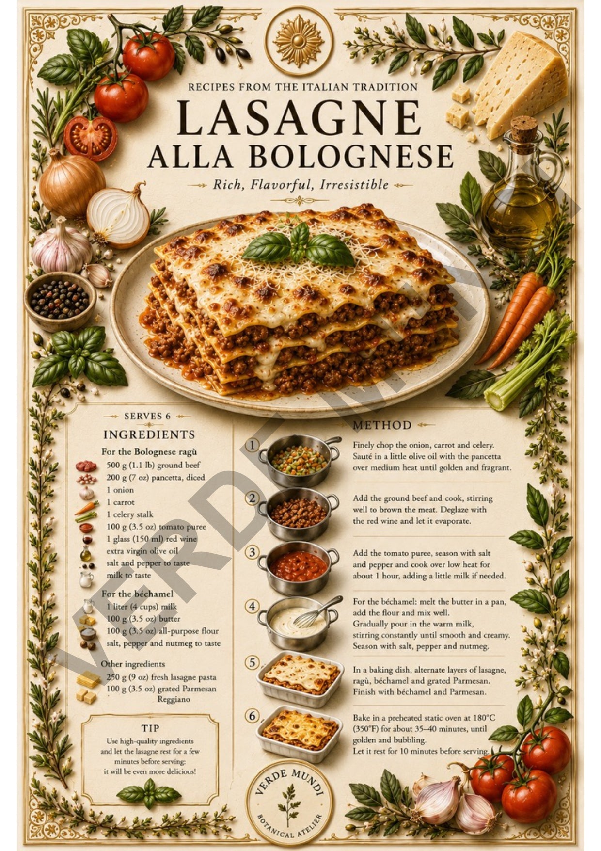 The 15 Most Iconic Italian Recipes | Digital Botanical Prints Collection | Italian • English • Français