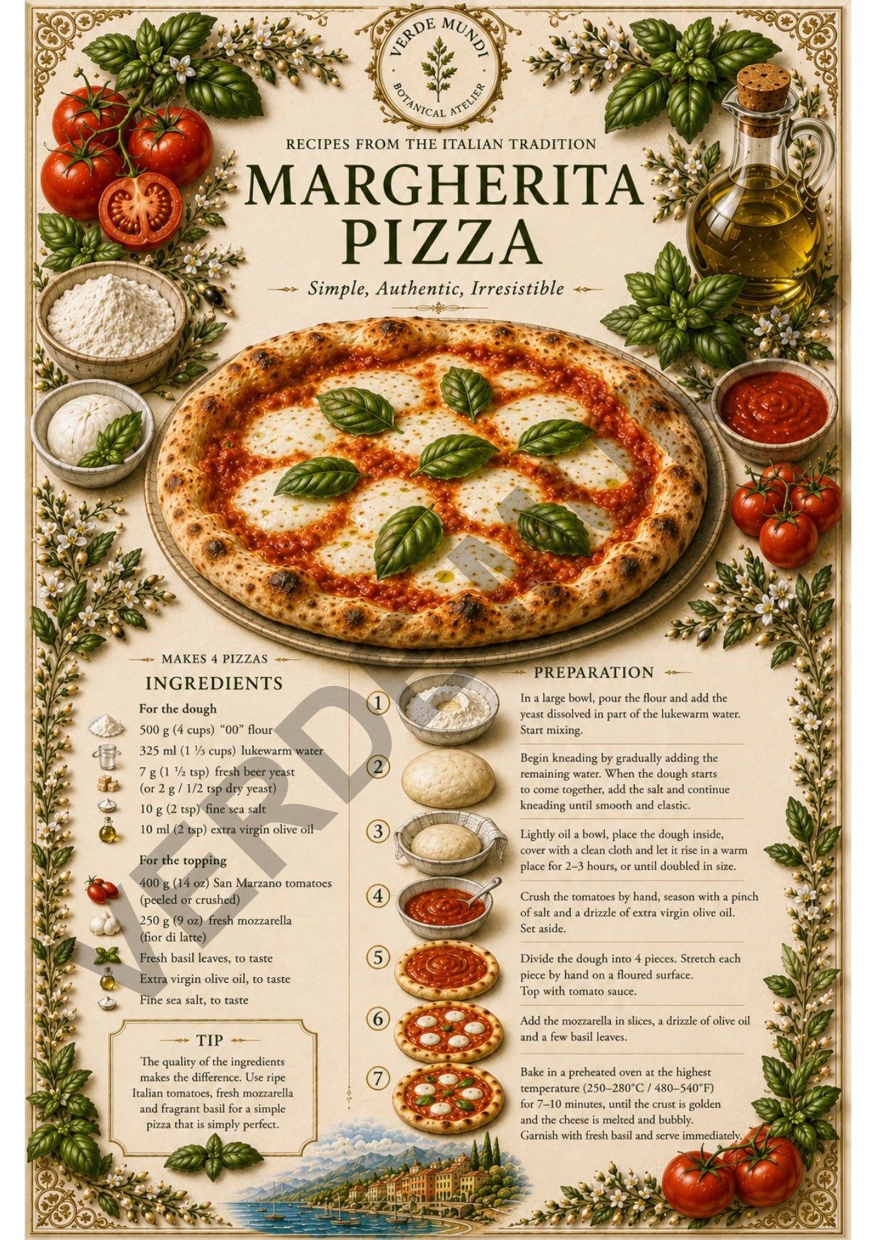 The 15 Most Iconic Italian Recipes | Digital Botanical Prints Collection | Italian • English • Français