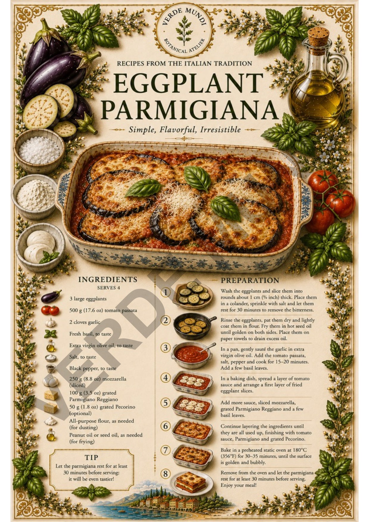 The 15 Most Iconic Italian Recipes | Digital Botanical Prints Collection | Italian • English • Français