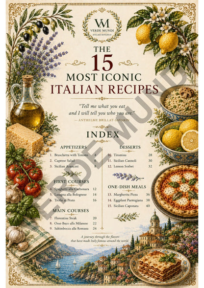 The 15 Most Iconic Italian Recipes | Digital Botanical Prints Collection | Italian • English • Français